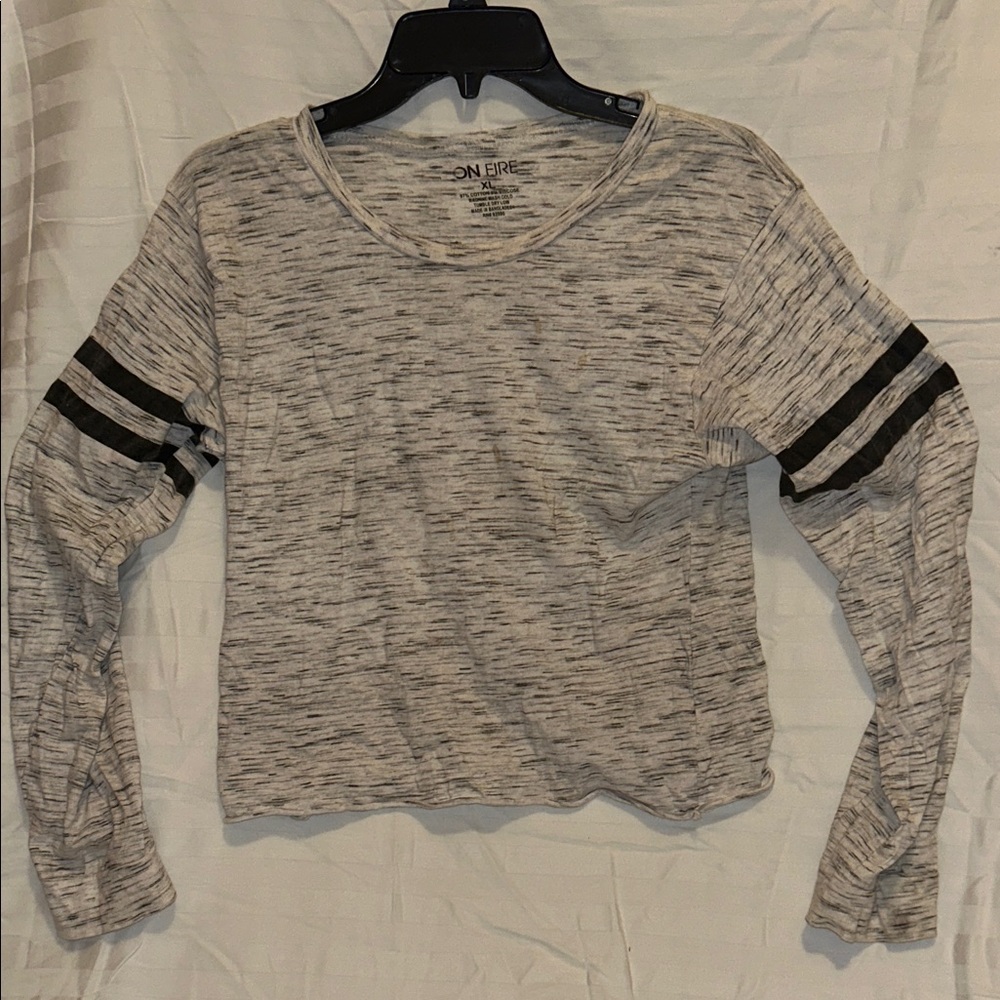 On Fire Women's Heathered Gray Long Sleeve Top with Black Stripes